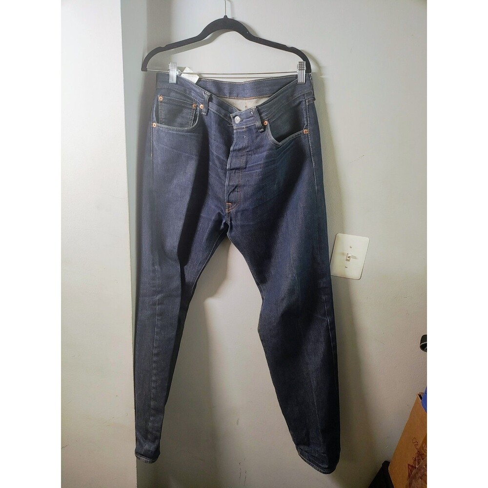 Men's Levi's 501 Dark Blue Straight Denim with Button Fly Jeans  38 W 34L